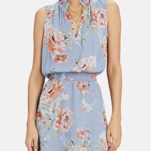 INTERMIX Women’s Floral Mini Dress in Blue‎ and Pink Size 4 100% Silk